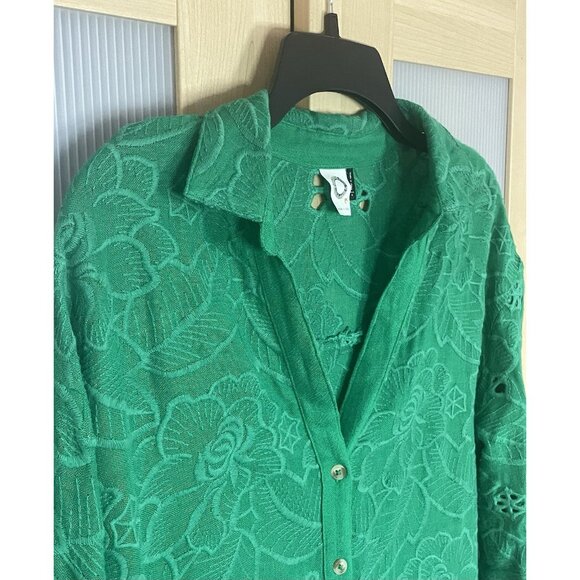 Anthropologie Akemi + Kin Womens S Blouse Shirt Green Boho Coastal Beach Casual - Picture 4 of 8